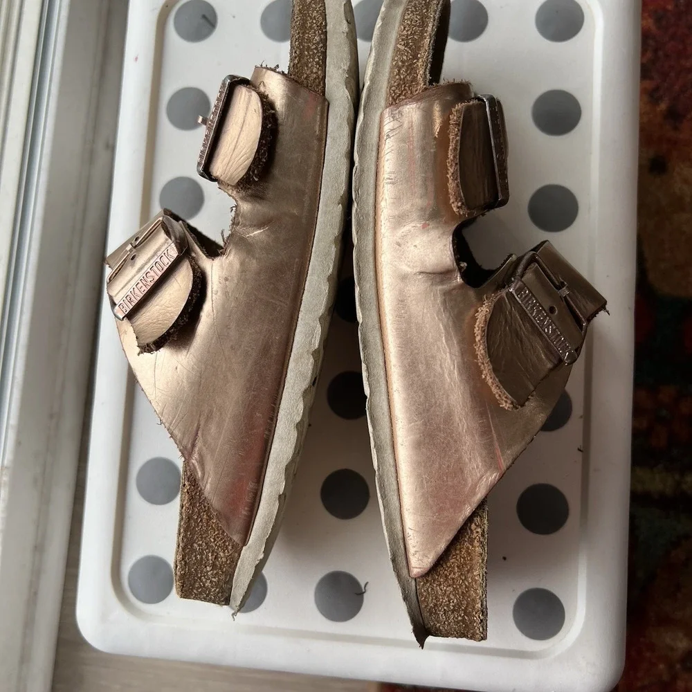 Birkenstock Rose Gold Metallic Arizona soft Footbed Sandal Womens Comfort Sz-37